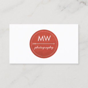 Rustic Red Monogram Circle with Arrow Business Card