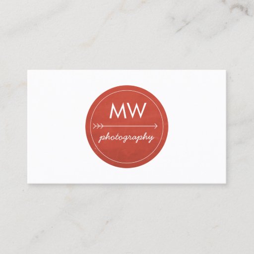 Customizable Rustic Red Monogram Circle with Arrow Business Card Templates