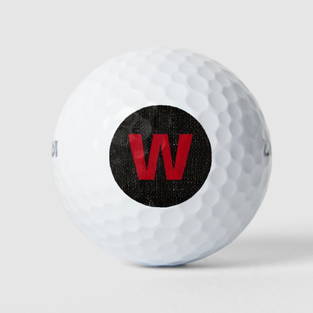 Rustic Red Monogram Initial on Black Burlap Golf Balls (Front)