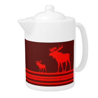 Rustic red moose teapot