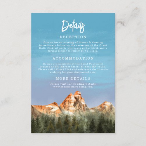 Rustic Red Mountain Wedding Details Enclosure Card