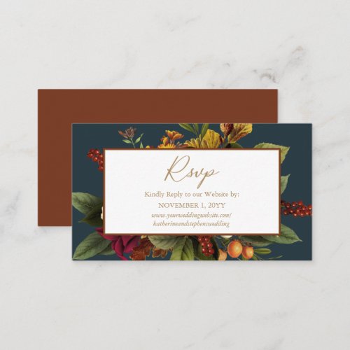 Rustic Red  Orange Floral Bouquet RSVP to Website Enclosure Card