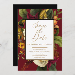 Rustic Red Orange Floral Bouquet Save The Date