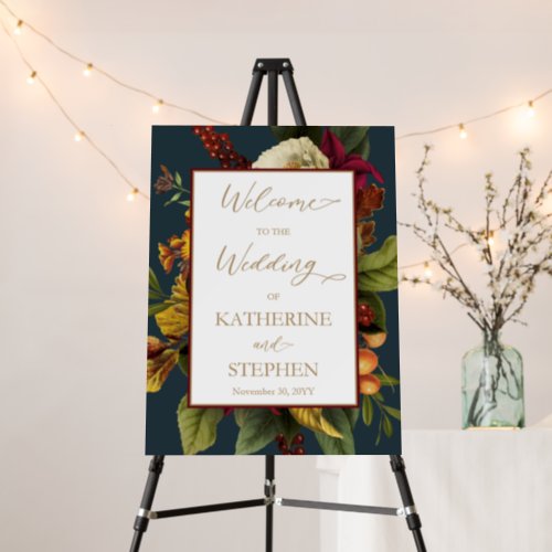 Rustic Red  Orange Floral Bouquet Teal Wedding Foam Board