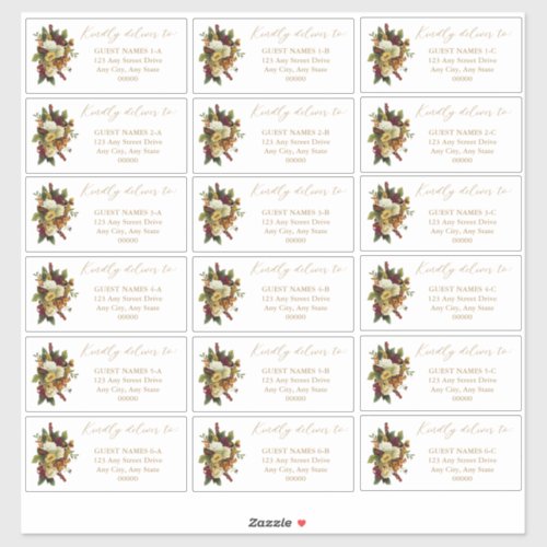 Rustic Red  Orange Floral Wedding Guest Address  Sticker