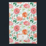 Rustic Red Orange Watercolor Flowers Monogram Kitchen Towel<br><div class="desc">Rustic Red Orange Watercolor Flowers Pattern Monogram Kitchen Towel</div>