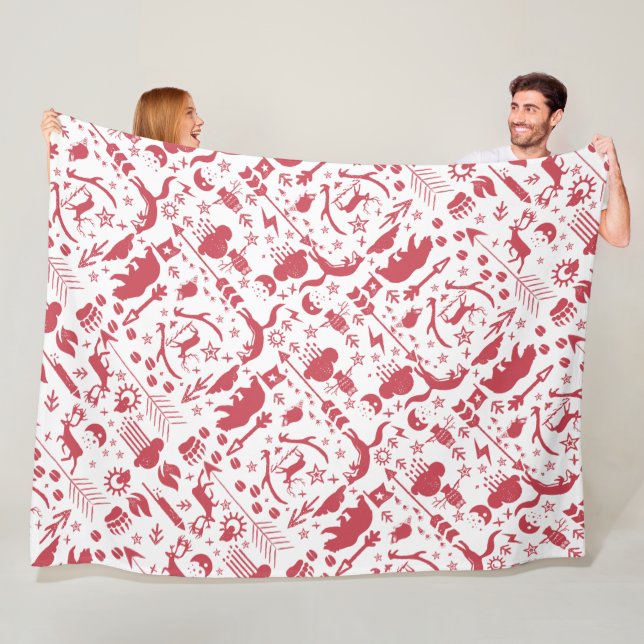Rustic Red Owl Bear Deer Fox Woodland Pattern Fleece Blanket (In Situ)