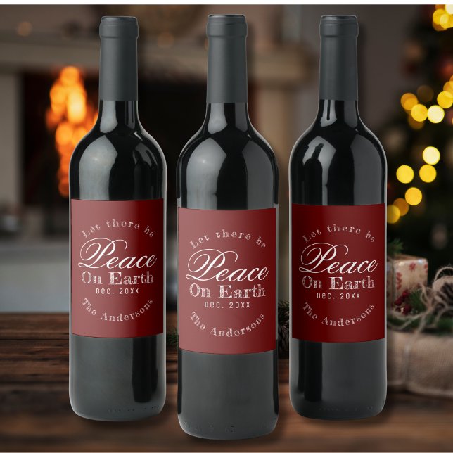 Rustic Red Peace On Earth Personalized Wine Label (Creator Uploaded)
