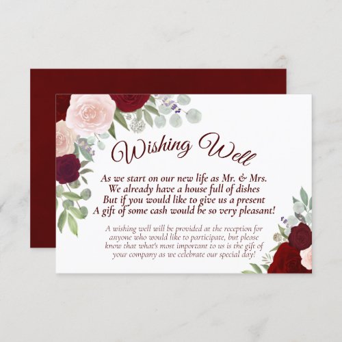 Rustic Red  Pink Boho Floral Wedding Wishing Well Enclosure Card