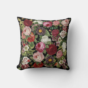 Rustic Red Pink Floral Greenery Colorful Newlywed Throw Pillow