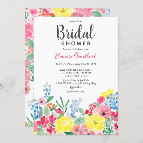 Rustic red pink floral watercolor bridal shower invitation