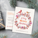 Rustic red pink orange holly Christmas wreath Holiday Postcard<br><div class="desc">Rustic elegant family or business non-photo Christmas postcard featuring a cute watercolor warm red, burgundy, purple, pink and orange holly berry wreath with foliage and two birds - a cardinal and a robin - and a modern contemporary "A Very Merry Christmas" typography script over an ivory blush clean background which...</div>