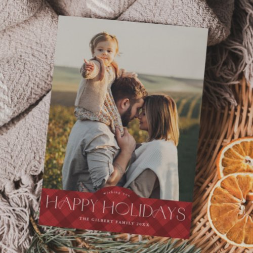 Rustic Red Plaid 2 Photo Holiday Card