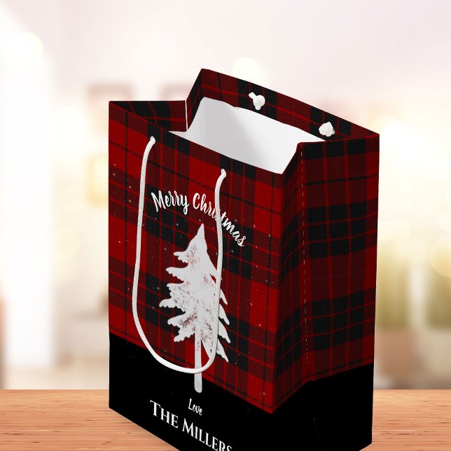 Rustic Red Plaid Add Name Merry Christmas Favor Medium Gift Bag (Rustic Red Plaid Add Name Merry Christmas Favor Medium Gift Bag)
