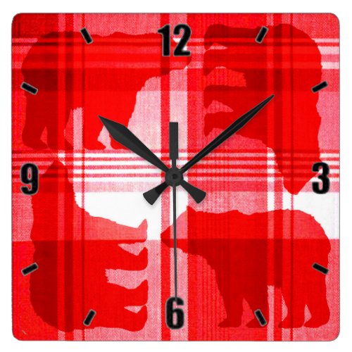Rustic red plaid bears square wall clock