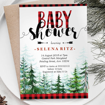 Rustic Red Plaid Boy Baby Shower Invitation by HappyPartyStudio at Zazzle