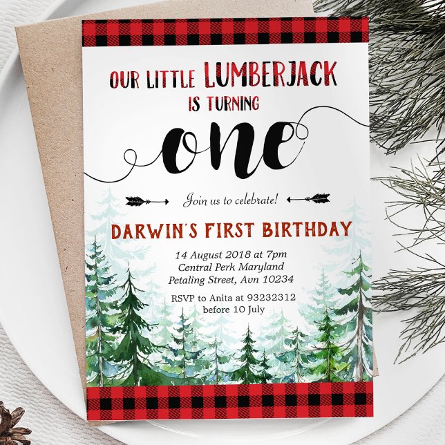Rustic Red Plaid Boy First Birthday Invitation (Creator Uploaded)