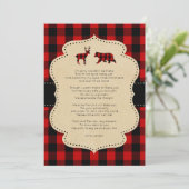 Rustic Red Plaid Buck and Bear poem thank you note Invitation (Standing Front)
