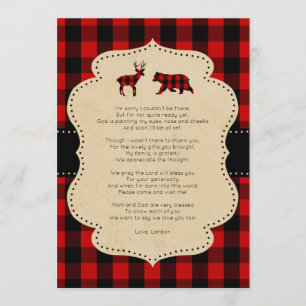 Rustic Red Plaid Buck and Bear poem thank you note Invitation