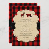 Rustic Red Plaid Buck and Bear poem thank you note Invitation (Front/Back)