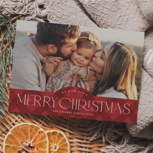 Rustic Red Plaid Budget Photo Christmas Card