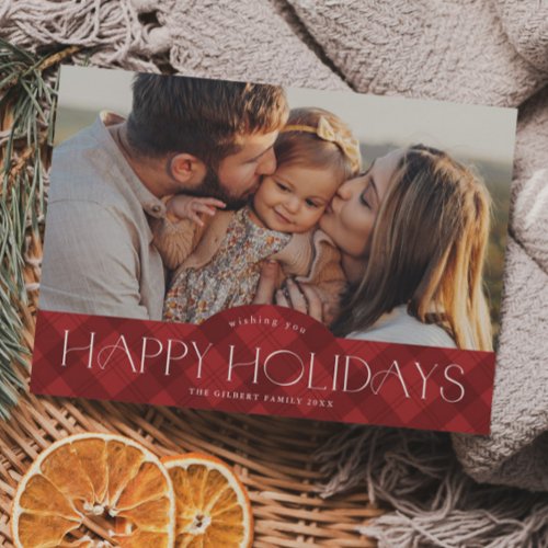 Rustic Red Plaid Budget Photo Holiday Card