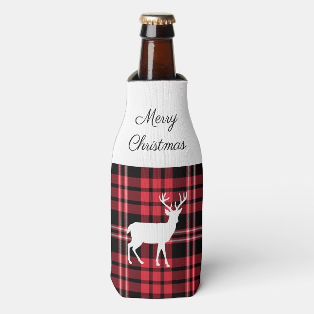 Rustic Red Plaid Christmas Bottle Cooler (Bottle Front)