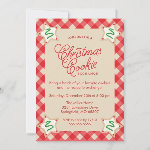 Rustic Red Plaid Christmas Cookie Exchange Invitation