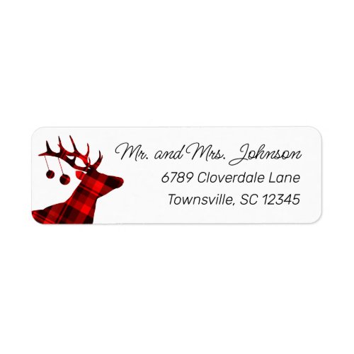 Rustic Red Plaid Christmas Deer Return Address Label