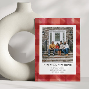 Rustic Red Plaid Christmas Plaid New Address Moved Holiday Card