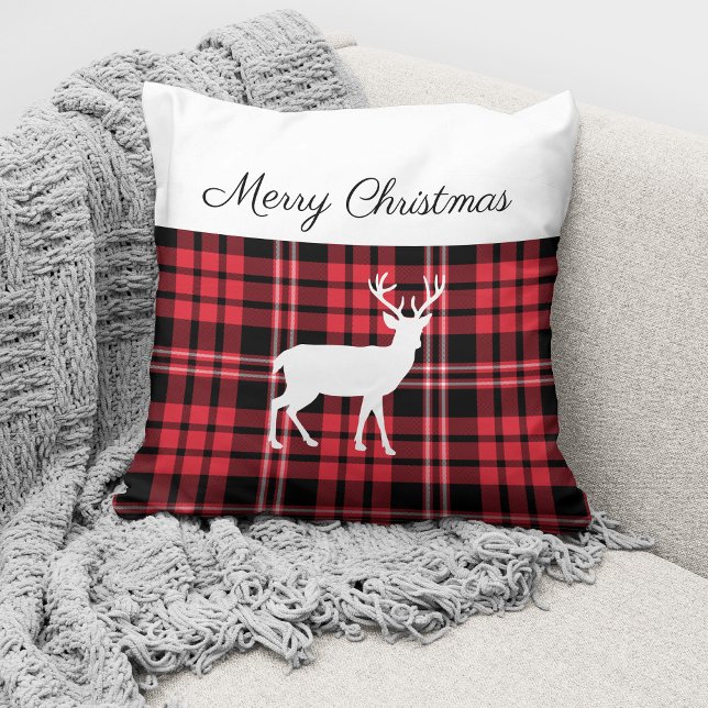 Rustic Red Plaid Christmas Throw Pillow (Creator Uploaded)