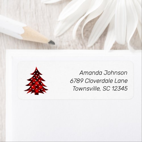 Rustic Red Plaid Christmas Tree Return Address Label