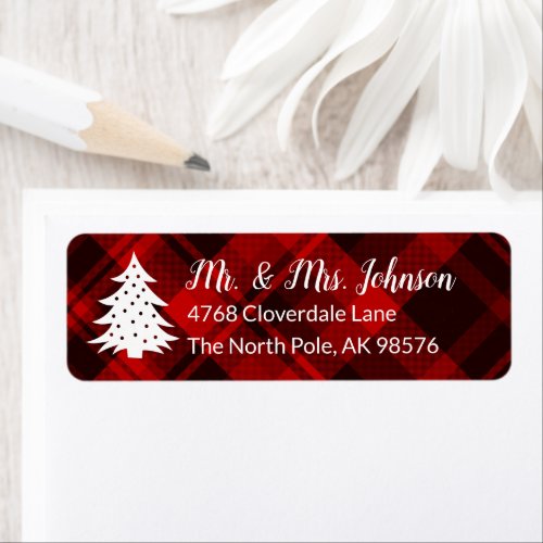 Rustic Red Plaid Christmas Tree Return Address Label