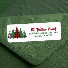 Rustic Red Plaid Christmas Trees Return Address Label
