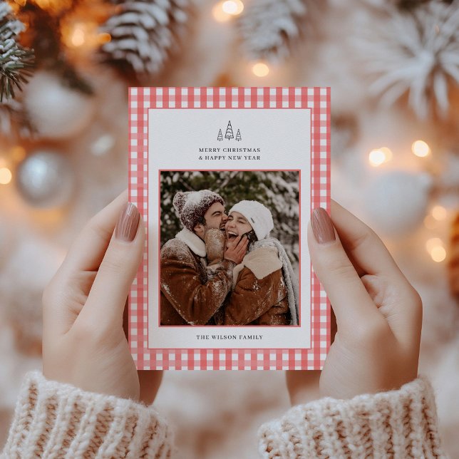 Rustic Red Plaid Couple Photo Christmas Holiday Card (Creator Uploaded)