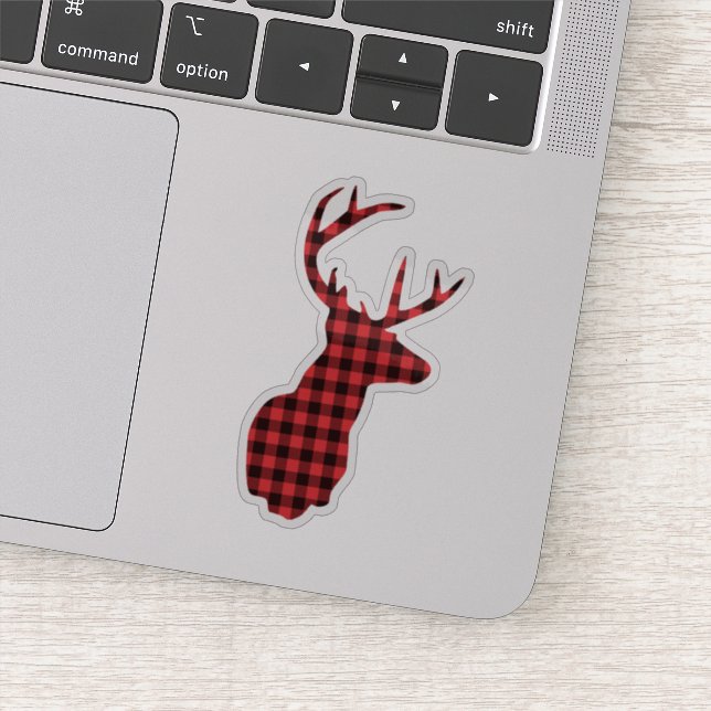 Rustic Red Plaid Deer Head Sticker (Detail)