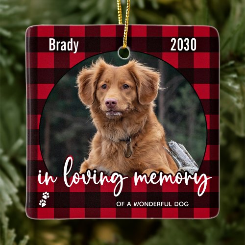 Rustic Red Plaid Dog Memorial Pet Loss Keepsake Ceramic Ornament