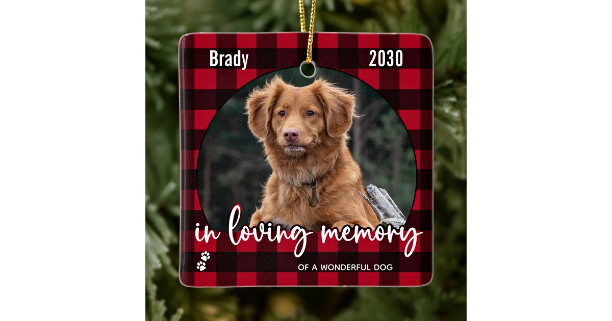 Rustic Red Plaid Dog Memorial Pet Loss Keepsake Ceramic Ornament | Zazzle