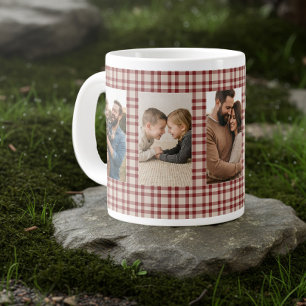 Rustic Red Plaid Family Photo 5 Vertical Picture Giant Coffee Mug