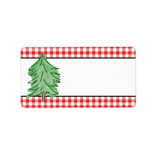 Rustic Red Plaid Green Pine Tree Blank Christmas Label
