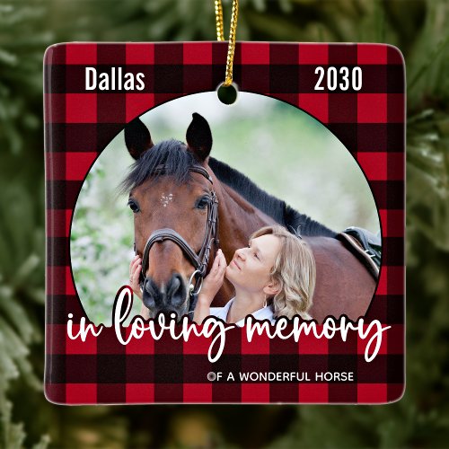 Rustic Red Plaid Horse Memorial Pet Loss Keepsake Ceramic Ornament