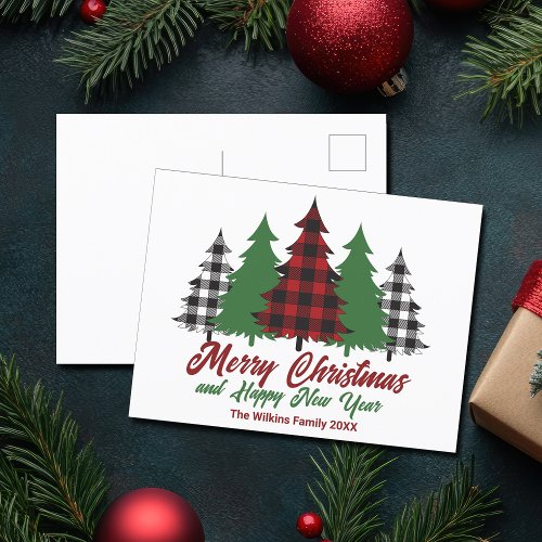 Rustic Red Plaid Merry Christmas Happy New Year Holiday Postcard Rustic Red Plaid Merry Christmas Happy New Year Holiday Postcard