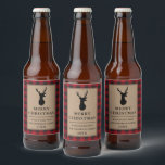 Rustic Red Plaid Merry Christmas Kraft<br><div class="desc">Rustic Kraft Red Buffalo Plaid Reindeer Merry Christmas Beer Label</div>