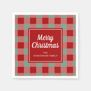 Rustic Red Plaid Merry Christmas Napkins