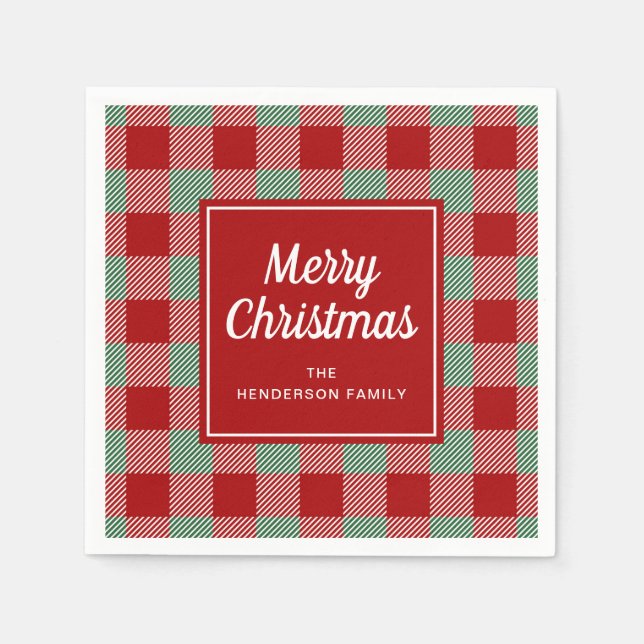 Rustic Red Plaid Merry Christmas Napkins (Front)