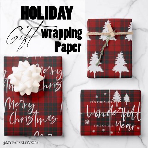 Rustic Red Plaid Merry Christmas Quote Gift Wrapping Paper Sheets