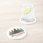 Rustic Red Plaid Merry Christmas Trees Custom Coaster<br><div class="desc">This custom rustic holiday sandstone coaster features trendy red plaid and green Christmas trees above your message Merry Christmas. A cute personalized and traditional look that is currently in style again,  this festive gift is perfect for a family who likes a classic and nostalgic design.</div>