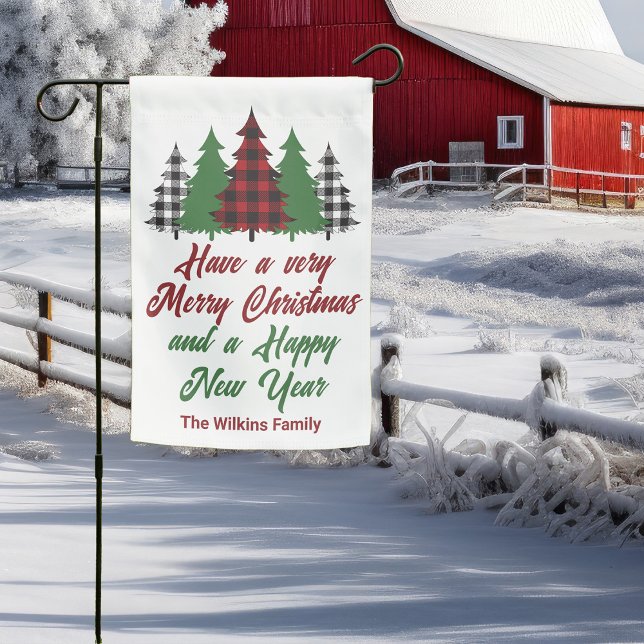 Rustic Red Plaid Merry Christmas Trees Custom Garden Flag (Creator Uploaded)