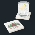 Rustic Red Plaid Merry Christmas Trees Custom Stone Coaster<br><div class="desc">This custom rustic holiday stone coaster features trendy red plaid and green Christmas trees above your message Merry Christmas. A cute personalized and traditional look that is currently in style again,  this festive gift is perfect for a family who likes a classic and nostalgic design.</div>