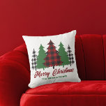 Rustic Red Plaid Merry Christmas Trees Custom Throw Pillow<br><div class="desc">This custom rustic holiday throw pillow features trendy red plaid and green Christmas trees above your message Merry Christmas. A cute personalized and traditional look that is currently in style again,  this festive decor is perfect for a family who likes a classic and nostalgic design.</div>